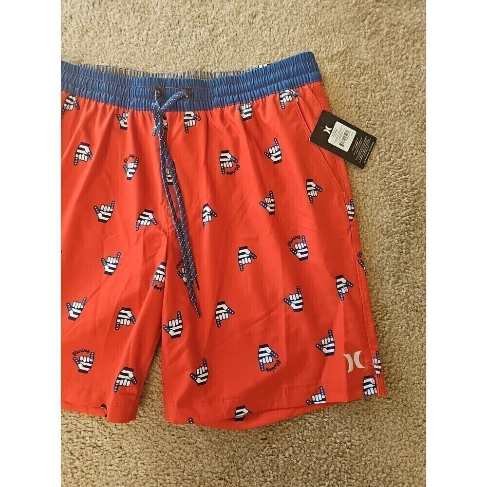 Hurley Red Volley Swim Shorts Stay Fly BBQ Patriotic Large